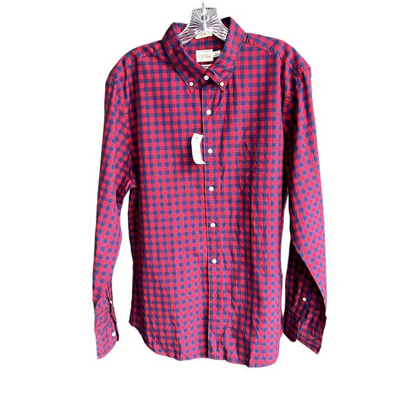 J. Crew Men's Button Down Shirt Red Blue Secret Wash cotton poplin shirt NWT - Picture 4 of 9